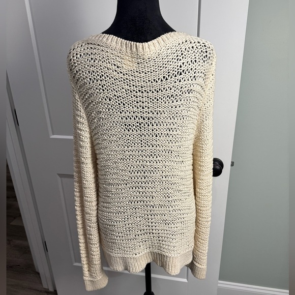 Eileen Fisher Hand Knit Ivory Sweater Large Cotton Blend Textured scoop - Picture 4 of 8